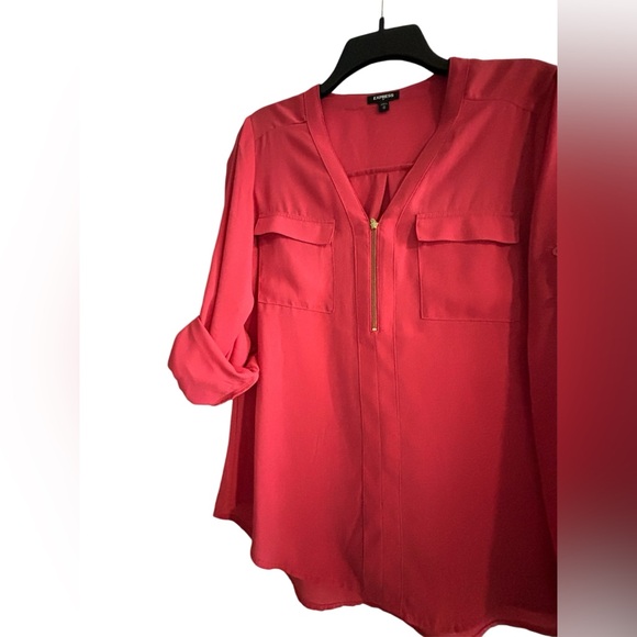 Express Blouse Long Sleeve V Neck Zip - Picture 4 of 5